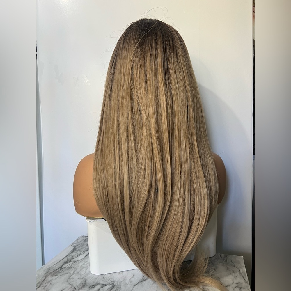 Dirty Blonde Long Straight hair Wig with Side Bangs - Picture 3 of 5